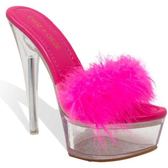 Women’s clear Platform Fluffy Stiletto Heel Sandals - Picture 3 of 4